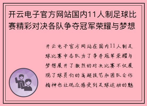 开云电子官方网站国内11人制足球比赛精彩对决各队争夺冠军荣耀与梦想